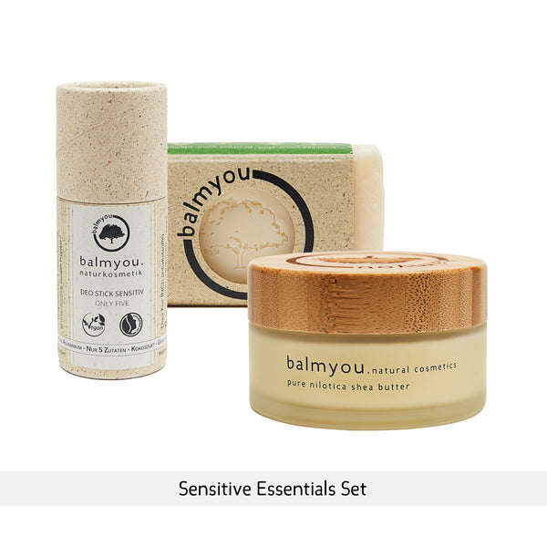 balmyou Sensitive Essentials Set (Nilotica Shea Gesichtsreinigung, Deo Stick Sensitiv, Nilotica Sheabutter 100ml)