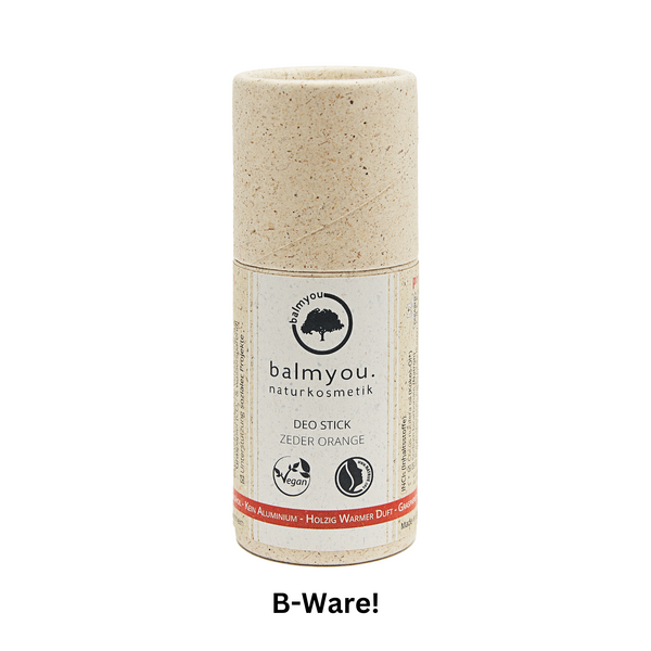 B-Ware! balmyou Deo Stick Zeder Orange (50 g): vegan, plastikfrei, Graspapierhülse, holzig warmer Duft