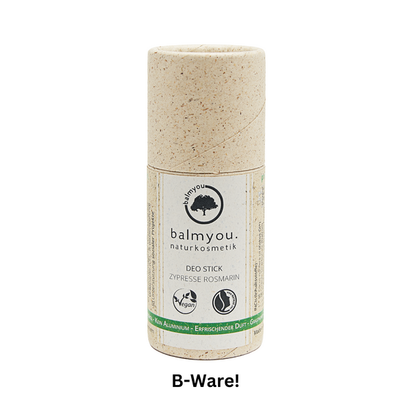 B-Ware! balmyou Deo Zypresse Rosmarin (50 g): vegan, plastikfrei, Graspapierhülse, frischer Duft