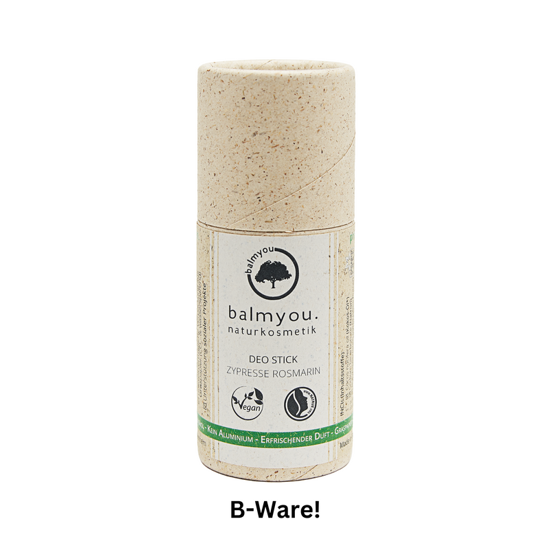 B-Ware! balmyou Deo Zypresse Rosmarin (50 g): vegan, plastikfrei, Graspapierhülse, frischer Duft