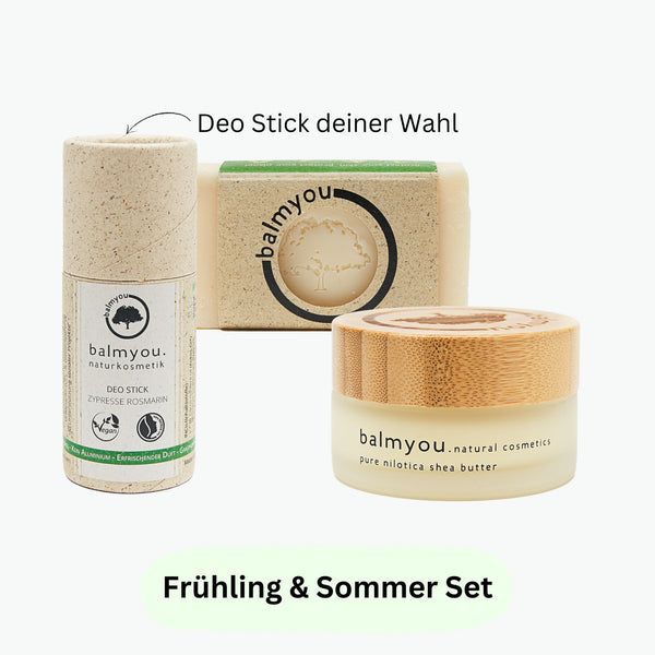 balmyou Frühling & Sommer Set (Nilotica Sheabutter 30ml, Nilotica Shea Gesichtsreinigung, Deo Stick deiner Wahl)