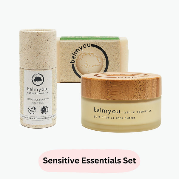 balmyou Sensitive Essentials Set (Nilotica Shea Gesichtsreinigung, Deo Stick Sensitiv, Nilotica Sheabutter 100ml)