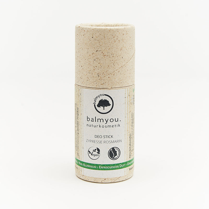 balmyou Deo Stick Zypresse Rosmarin (50 g): vegan, plastikfrei, Graspapierhülse, frischer Duft